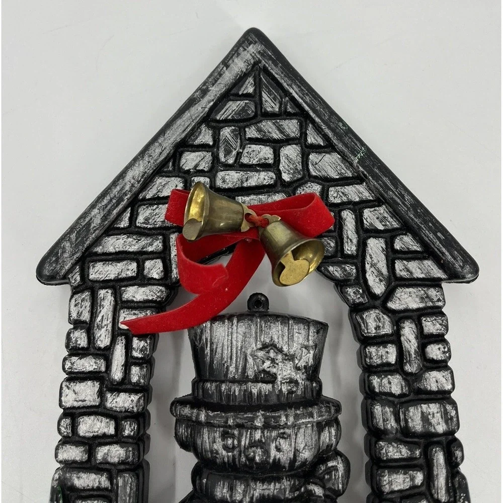 Vintage Plastic Blow Mold Snowman Decoration With Bells Made In Hong Kong